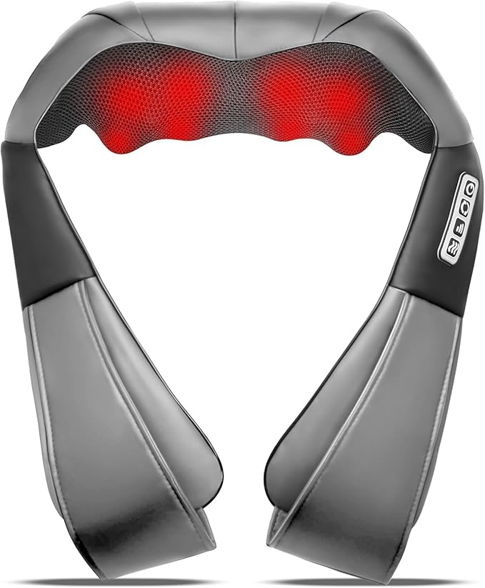 Grey Shiatsu Neck and Back Massager with Heat, Electric Deep Tissue Kneading Neck and Shoulder Massage, Best Gifts for Women Men Mom Dad Mothers Fathers Day Birthday Gift (NOT Cordless)