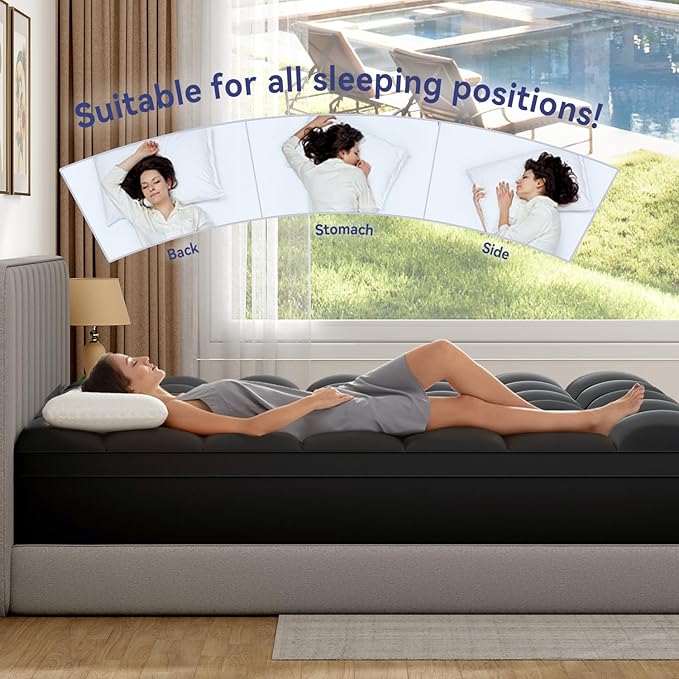 ELEMUSE King Black Mattress Topper for Back Pain, Extra Thick Mattress Pad Cover, Plush Soft Pillowtop with Elastic Deep Pocket, Overfilled Down Alternative Filling