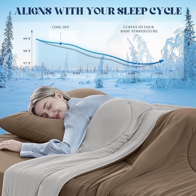 Cooling Comforter King Size, Double-Sided Cooling Blanket for Hot Sleepers & Night Sweats, Arc-Chill Q-Max > 0.4 Breathable Ice Blanket, Lightweight Cold Comforter (108''x90'', Brown)