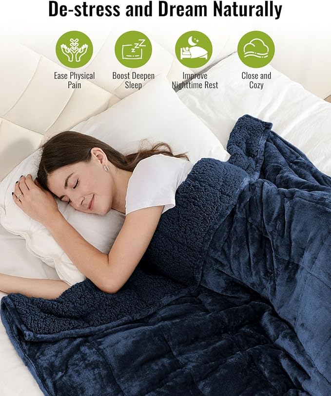 Sivio Sherpa Fleece Weighted Blanket for Adult, 20lbs Heavy Fuzzy Throw Blanket with Soft Plush Flannel, Reversible Full-Size Super Soft Extra Warm Cozy Fluffy Blanket, 60x80 Inch Dual Sided Navy Blue