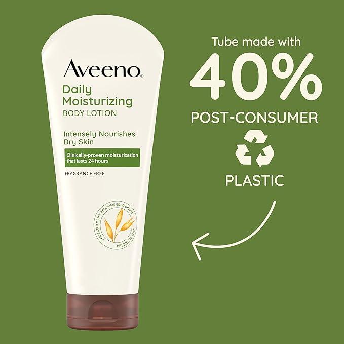 Aveeno Daily Moisturizing Body Lotion, Gentle Lotion Nourishes Dry Skin with Moisture, Sooth-ing Prebiotic Oat, Fragrance-Free, Non-Comedogenic, Travel-Size, 2.5 fl. oz, 3 Pack