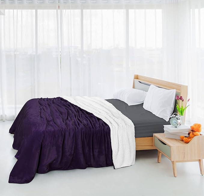 Utopia Bedding Sherpa Blanket California King Size (Plum, 102x96 Inches) - Soft Plush Fleece Reversible Blanket for Bed, Sofa, Couch, Camping and Travel