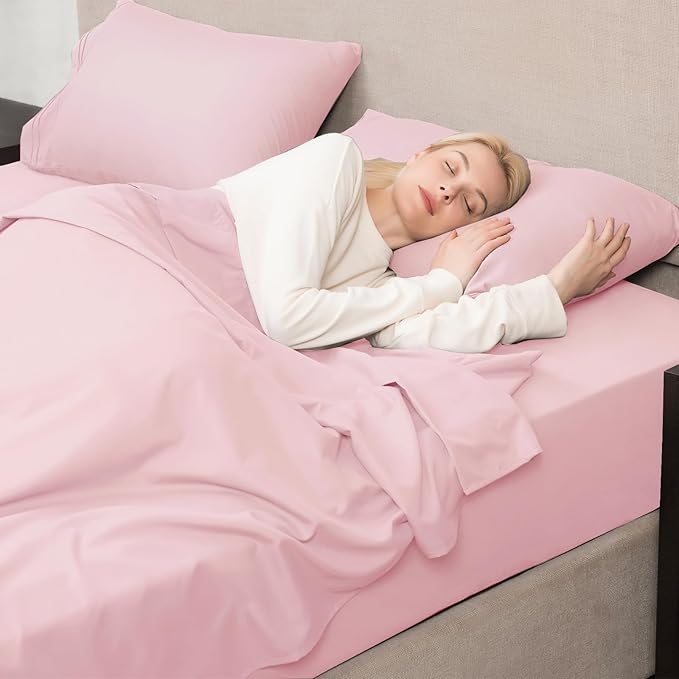 Mejoroom Twin Sheet Set - Hotel Collection Twin Sheets - Bedding Sheets & Pillowcases with Deep Pocket Fitted Sheet, Breathable, Wrinkle & Fade Resistant - 3 Piece(Blush Pink)