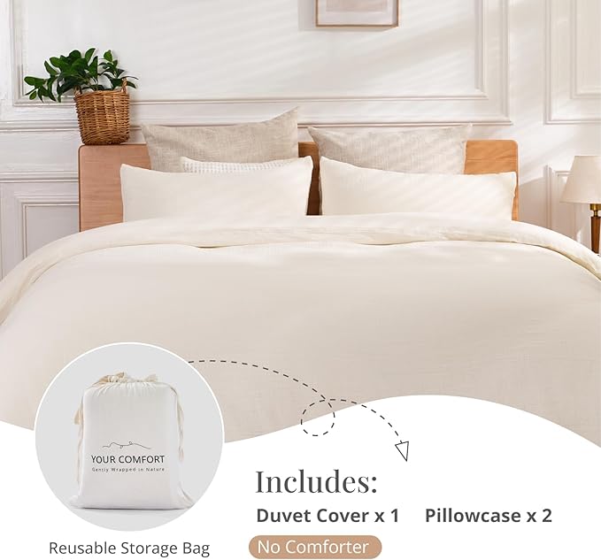 Off White Duvet Cover King, 100% Sandwashed Cotton Soft King Size Duvet Cover Set 3 Pieces with Zipper Clousre & Corner Buttons (Off White, King 104 x 90)