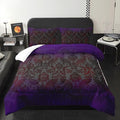 Black Purple Paisley Floral Victorian Gothic Comforter Set Full，Gothic Bedding Set Full Purple，with 1 Comforter with 2 Pillow Case，Halloween Room Decor for Bedroom