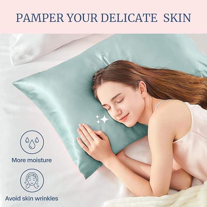 BEDELITE Satin Pillowcase for Hair and Skin, Super Soft Similar to Silk Pillow Cases 4 Pack with Envelope Closure, Cooling Pillowcases for Women Men (20"x40" King Size, Haze Blue)