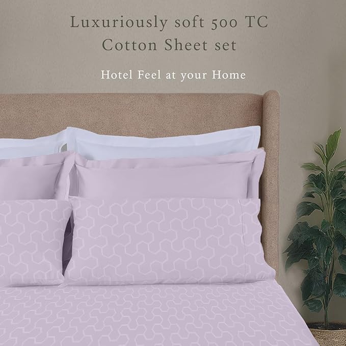 Threadmill Cotton Full Size Sheet Set | 500 Thread Count 100% Cotton Sheets for Full Size Bed | Damask Jacquard Full Bed Sheets Set 16” Deep Pocket | Soft Sateen 4-Piece Cooling Bedding Set | Lilac