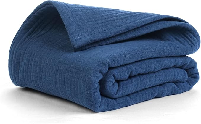 Salt Earth 100% Cotton Muslin Throw Blanket Gauze Blanket 50"X70" Throw 4 Layered for Couch, Bed, Living Room, Home, Lightweight & All Season Blankets & Throws, Easy wash, Skin Friendly (Navy Blue)
