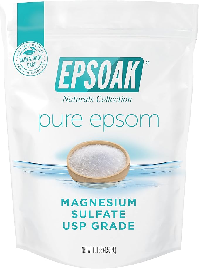Epsoak Epsom Salt 10 lb. Magnesium Sulfate USP. (Qty. 1 x 10lb. Bags) Resealable Epsom Salt Bulk Bags Unscented, Made in The USA, Cruelty-Free Certified