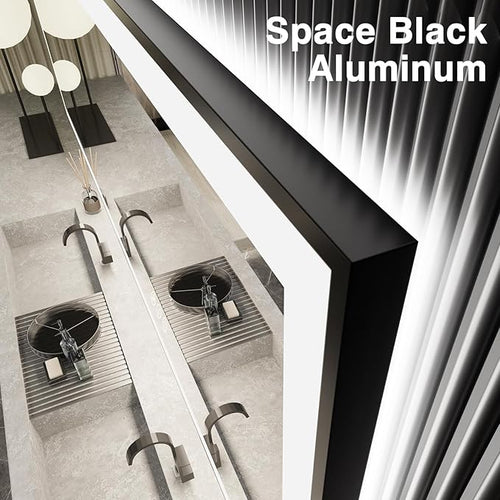 55x40 Bathroom Mirror with LED Lights - Black Framed, Front and Backlit Mirror, Anti-Fog LED Vanity Mirror, 3 Colors and Dimmable Mirror, Waterproof, Corrosion Proof (Horizontal/Vertical)