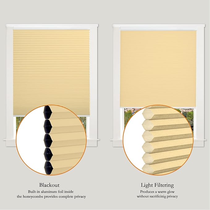 Persilux Custom Size Cordless Cellular Blinds for Windows Light Filtering Roller Shades Honeycomb Shades for Home, Bedroom and French Door Peach