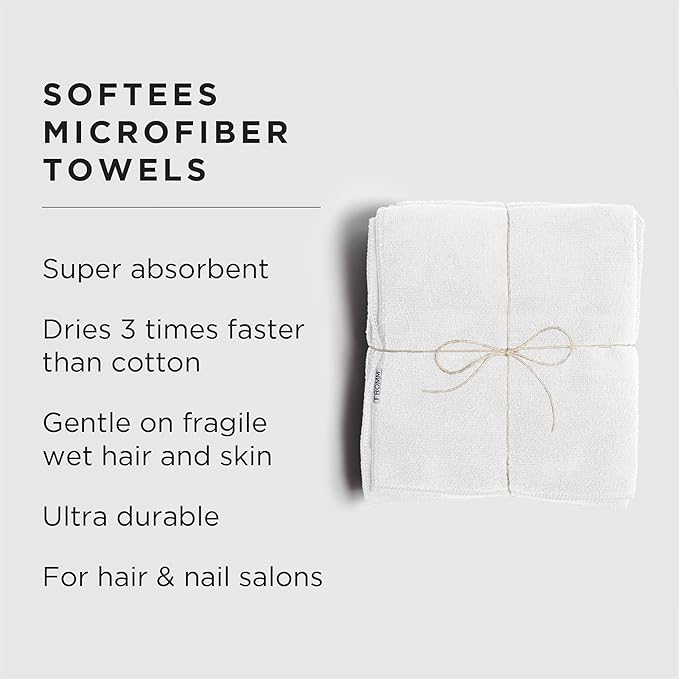 Fromm Softees Microfiber Salon Hair Towels for Hairstylists, Barbers, Spa, Gym in White, 16" by 29", 10 count Perfect Hair Care Towel for Drying Curly, Long, Wavy Hair