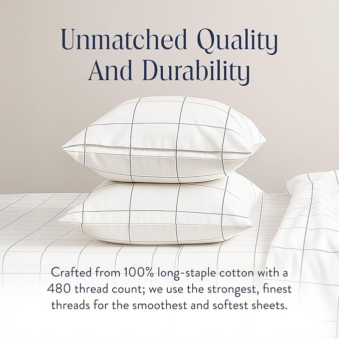 Brooklinen Luxury Sateen Duvet Cover - 100% Cotton, Twin/Twin XL Size in Window Pane with Extra-Long Corner Ties and Button Closure - Best Twin/Twin XL Duvet Covers