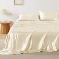 Bedsure Satin Sheets King Size - 4 Piece Silky Bedsheets with 15 Inches Deep Pocket Fitted Bedsheet,1 Flat Sheet, 2 Satin Pillowcases, Good for Hair & Skin (King, Cream)