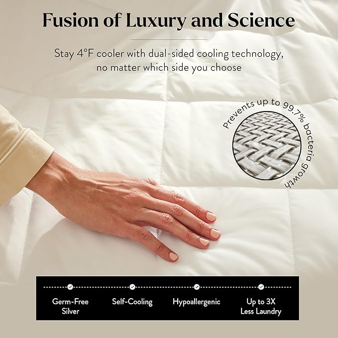 Miracle Made Soft Cooling Comforter – All-Season Silver-Infused Cozy Cotton Fabric – Lightweight, Hypoallergenic Bedding for Hot Sleepers, King Size Blanket, White