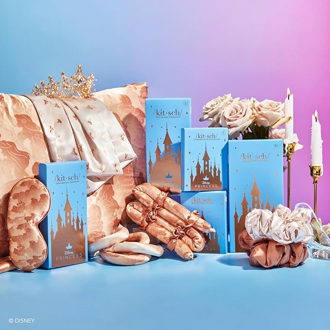 Kitsch & Disney Desert Crown Satin Pillowcase with Zipper for Hair & Skin, Softer Than Silk Pillow Cases Queen, Wrinkle-Free, Smooth and Cooling Satin Pillow Covers, Queen/Standard Size (19"x26")