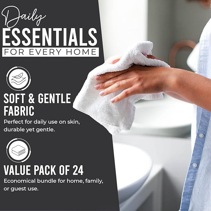 DAN RIVER 100% Cotton Wash Cloths 24 Pack [12x12] Soft & Absorbent wash Rags for Bathroom, Gym, Hotels & Spa Perfect for Everyday Use Fingertip Towels, Dark Gray