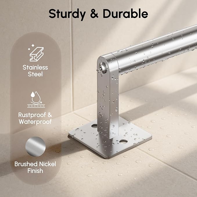 USHOWER Brushed Nickel Towel Bar, 24 Inch Towel Racks for Bathroom Wall Mounted, Heavy Duty Stainless Steel Towel Holder, Easy Installation (Total Length 26 Inch)