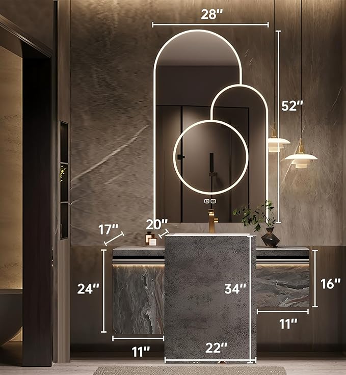 Single Sink Freestanding Bath Vanity, Modern Bath Vanity with LED Smart Mirror, 44IN Solid Wood Floating Bathroom Sink Cabinet with Marble Slate Top and Large Storage Drawer