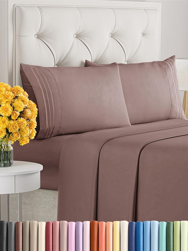 Queen Size 4 Piece Sheet Set - Extra Soft, Breathable And Cooling Sheets - Hotel Luxury Durable Bed Sheets for Women & Men - Deep Pockets, Easy-Fit & Wrinkle-Free Sheets - Clay Oeko-Tex Bed Sheet Set