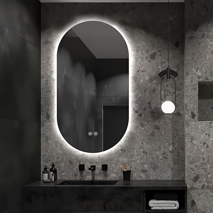 Niccy Oval LED Bathroom Vanity Mirror, 55x28inch Frameless Backlit Mirror with Light, Smart Anti-Fog Waterproof Mirror with Memory Function Dimmable Lighted Mirror