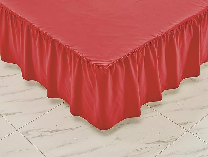 Sheets & Beyond Wrap Around Solid Microfiber Luxury Hotel Quality Fabric Bedroom Gathered Ruffled Bedding Bed Skirt 14 Inch Drop (King, Red)