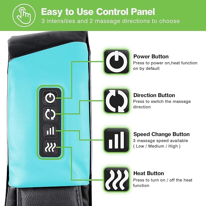 cotsoco Neck Massager, Shiatsu Neck and Back Massager with Heat for Pain Relief, Deep Tissue 3D Kneading Massage Pillow, Relaxation Gifts for Men and Women, Gifts for Dad, Elderly,Wife（Teal）