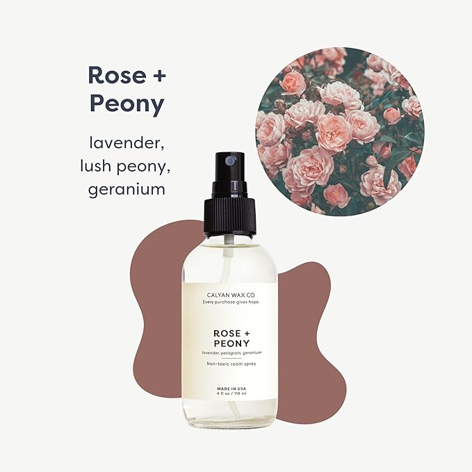 Calyan Wax Co. Rose & Peony Room Spray - Non Toxic Air Freshener - Natural Room Deodorizer with Essential Oils - Air Freshener Spray for Home - 4 fl oz