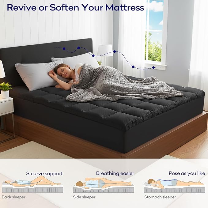 OLANLY Dual-Layer 4 Inch Full Size Memory Foam Mattress Topper for Back Pain, 2 Inch Cooling Pillow Top Mattress Pad Cover and 2 Inch Gel Memory Foam Topper, Deep Elastic Pocket, Black