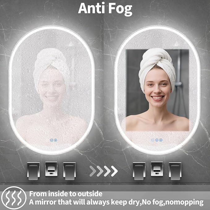 Bathroom Mirror 24"x36" LED Bathroom Mirror with Lights, Anti-Fog, Dimmable Oval Mirrors with Front Light and Backlit, Modern Farmhouse Wall Mounted Mirror for Decorative