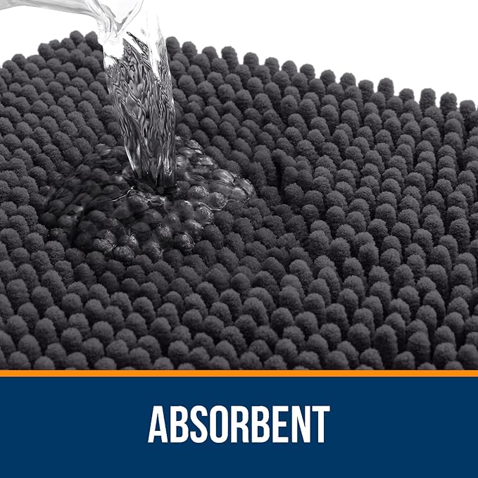 OLANLY Bathroom Rugs 59x24, Extra Soft Absorbent Chenille Bath Rugs, Rubber Backing Quick Dry, Machine Washable Bath Mats for Bathroom Floor, Tub and Shower, Home Decor Accessories, Dark Grey