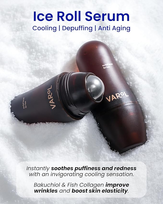 Ice Roll Serum for Face, Puffy Eyes, Under Eye Bags - Bakuchiol & Collagen for Wrinkles, Anti Aging, Cooling Ice Roller for Puffiness, Redness, Dark Circles - Korean Skin Care, 1.69 Fl Oz