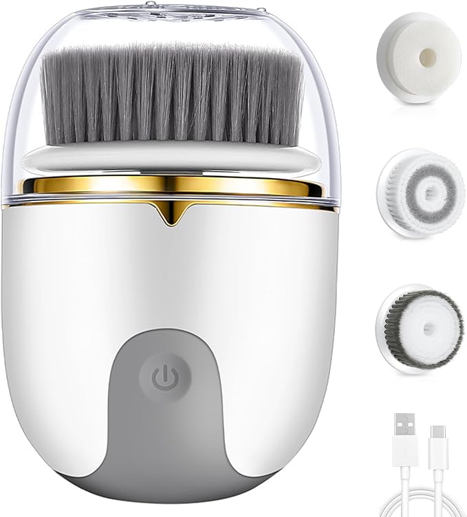 Facial Cleansing Brush 2 Modes Waterproof Electric Face Scrubber, USB Rechargeable Exfoliating Face Brush Cleanser with 3 Heads for Exfoliating, Cleansing, Massaging ...