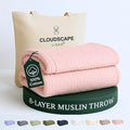 Cloud Scape Linen Extra Large 8 Layer Muslin Throw Blanket - 100% Cotton Gauze, Soft and Breathable, Winter Blanket for Couch, Sofa and Bed, Idea, 50x70, Seashell Pink