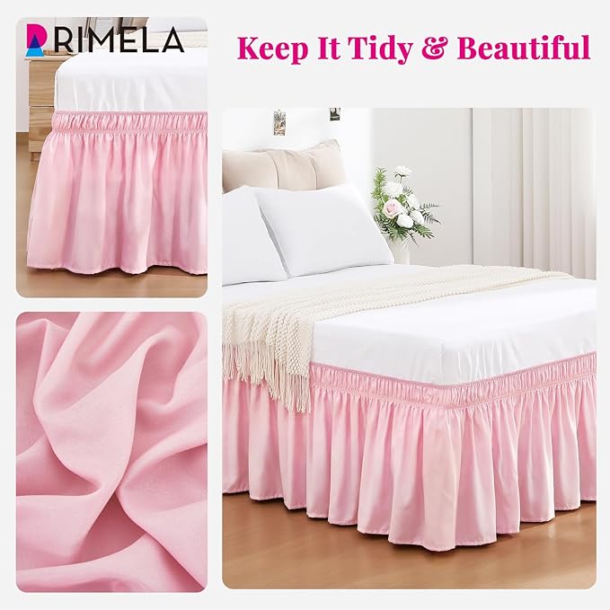 RIMELA Dusty Pink Bed Skirt Queen Size 18 Inch Drop, Wrap Around Elastic Bedskirt, Dust Ruffle for Adjustable Bed Base Machine Washable Easy to Install Bed Skirts