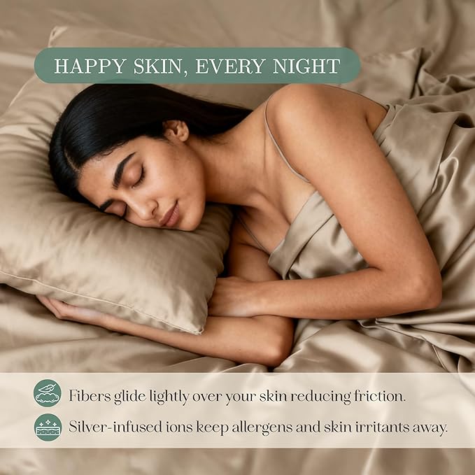 CASILVA Eucalyptus Sheets - Infused with Silver for Anti-Odor, Softer Than Silk Fibers, More Cooling Than Cotton - Perfect for Hot Sleepers & Sensitive Skin - 100% Tencel Lyocell - King Sheet Set