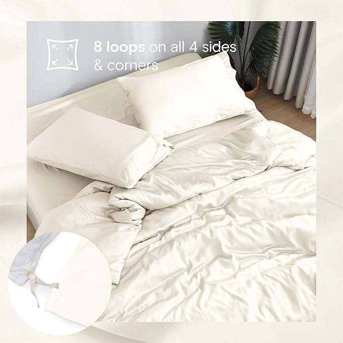 DOZ Duvet Cover Set, 100% Viscose derived from Bamboo, Organically Grown, Buttery Soft, Cooling Duvet Covers, High GSM, 1 Duvet Cover and 1 Pillowcase, 70"x90" (Ivory, Twin/Twin XL)