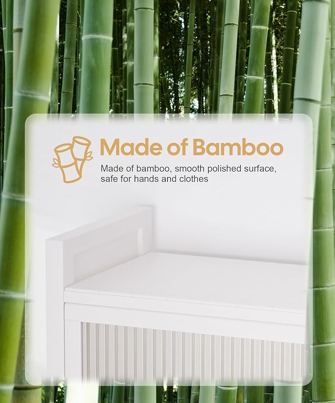 Over The Toilet Storage Shelf with Drawer, Above Bamboo Bathroom Organizer Cabinet with Anti-Tip and Waterproof Feet Pad Design, Freestanding Shelf for Bathroom (White)