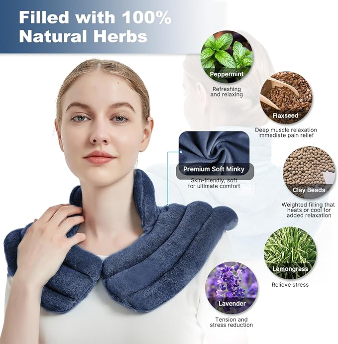 Neck Heating Pad Microwavable for Shoulders, Warmer Wrap Microwave Heating Pad for Neck and Shoulders for Pain Relief (Navy Blue)