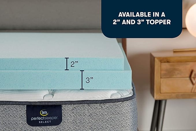 Serta ThermaGel Cooling, Pressure-Relieving Memory Foam Mattress Topper, 3 Inch, Queen,Blue