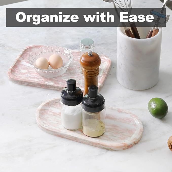 Koville Norway Natural Marble Tray, 12"x6" Vanity Decorative Tray for Countertop Organizer, Catchall for Perfume, Candles, Jewelry Dish