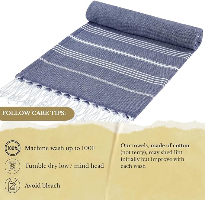 SOULMARK 100% Cotton Turkish Beach Towel with Bag - 38"x71" - 4 Pack - Made in Green & Oeko TEX Certified - Pre-Washed 6 Sand Free - Quick Dry and Lightweight for Travel - Made in Turkey - Navy Blue