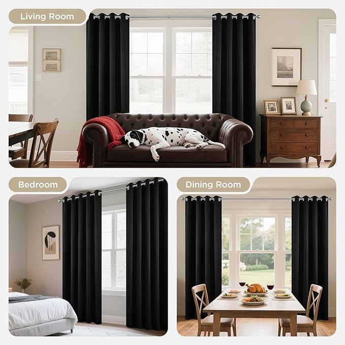 Joydeco Blackout Curtains 63 Inch Length 2 Panels Set, Thermal Insulated Long Drapes 2 Burg, Room Darkening Grommet Drapes for Living Room Bedroom Window