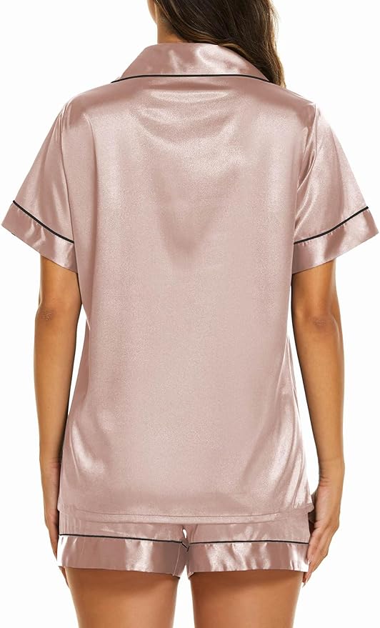 Ekouaer Pajamas for Women Set Silk Satin Pjs Shorts Sleepwear 2 Piece Loungewear S-XXL