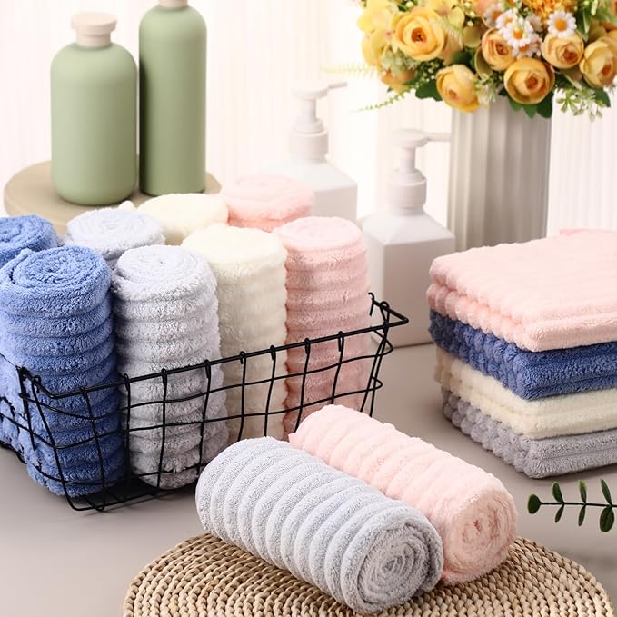 Shimeyao Bleach Proof Towels Microfiber Absorbent Resistant Hair Hand Towels Bulk Quick Dry for Barber Gym Bath Spa Shaving(40 Pack,Morandi Color,Stylish)