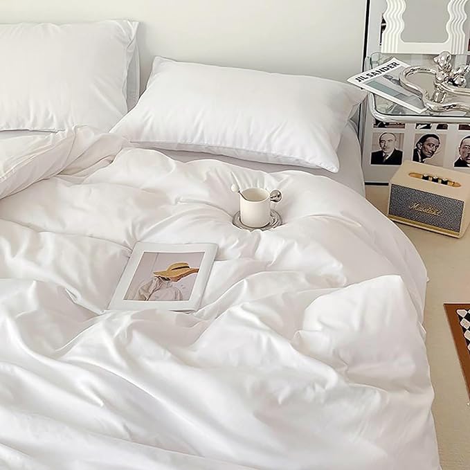 Cottonight White Comforter Sets Full Solid White Bedding Comforter Set Full Plain Cozy Breathable Quilts Blanket Soft Breathable Hotel Bedding Set with 2 Pillowcases for Women Men