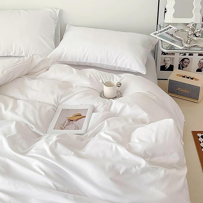 Cottonight White Comforter Set King Bedding Comforter Set Plain Solid Color Blanket Quilts Soft Breathable Pure White Bedding Set for Women Men Hotel Quality King Bed