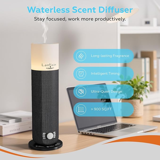 Lantixin Waterless Essential Oil Diffuser Nano Atomization Technology for Large Home-Adjustable and Long Lasting air Diffuser for Hotel Office Bedroom Large Home (Black)