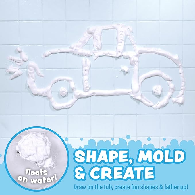 Tub Works™ Fluffy Foam Soap, White, 6 Pack | Shape, Mold & Create Bathtub Art with Soft Bath Foam for Kids | Fragrance-Free & Dye-Free Kids Bath Soap | Easy-to-Use Spray Nozzles