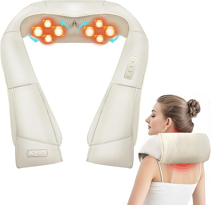 Joyset Shiatsu Neck and Back Massager with Heat,Electric Shoulder Massager for Pain Relief Deep Tissue,3D Kneading Massage with Cloth Cover Easy to Clean Best Gift for Men Women Parents (Khaki)